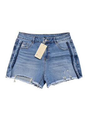NWT | Evaless High-Rise Distressed Frayed Hem Blue Jean Shorts | Size 12
